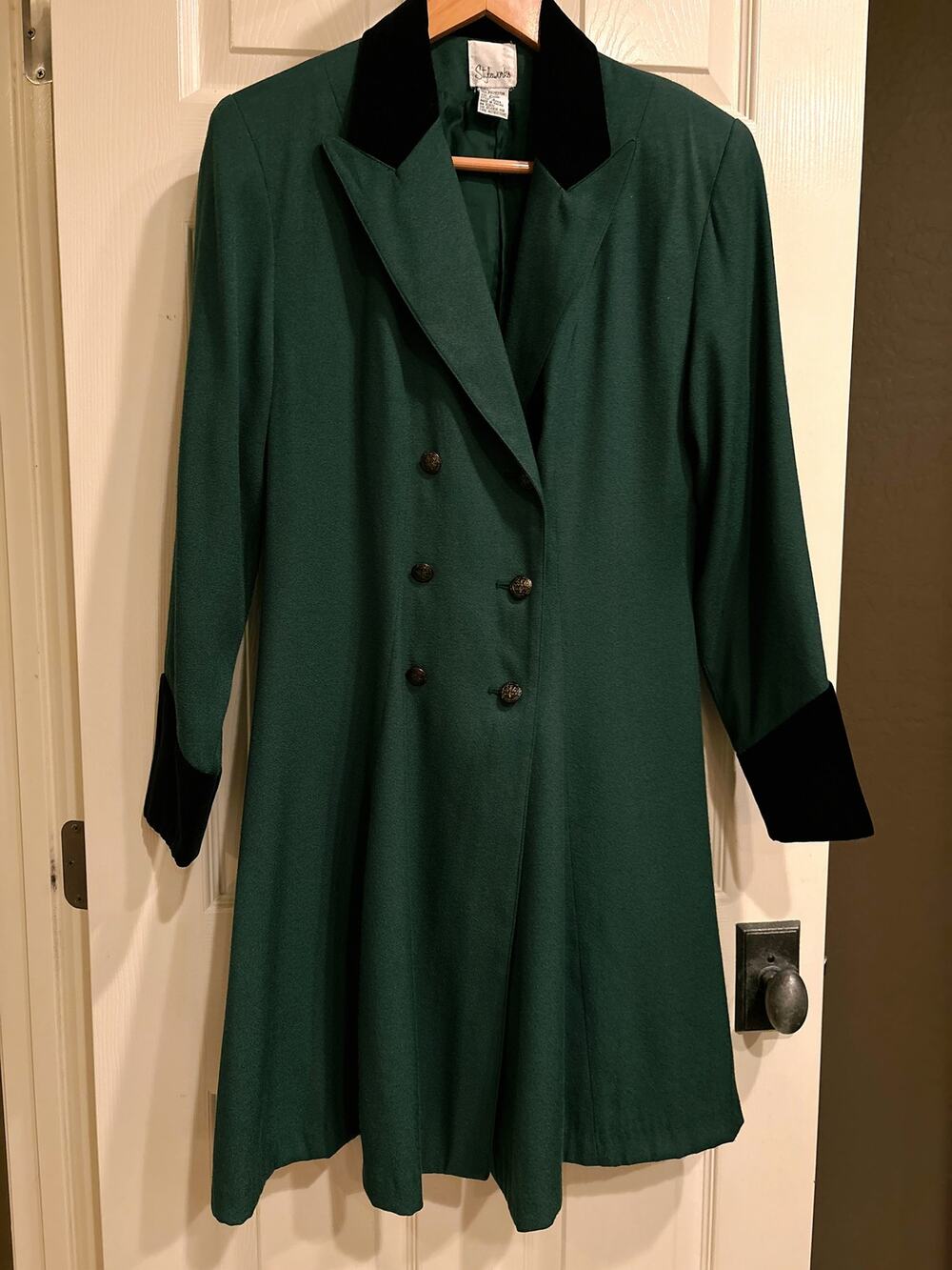 STYLEWORKS Vintage 1980s Dark Green Swing Coat Size Medium Retro Velvet Jacket